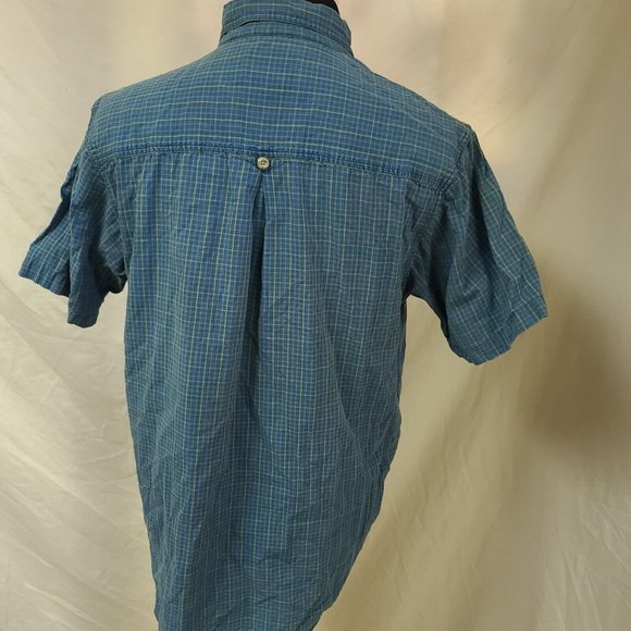 Wrangler Rugged Wear Mens Large Blue Stripe Short Sleeve Button Work Shirt - Picture 7 of 10